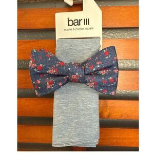 BAR III Bow Tie & Pocket Square NWT Floral & Gray Blue